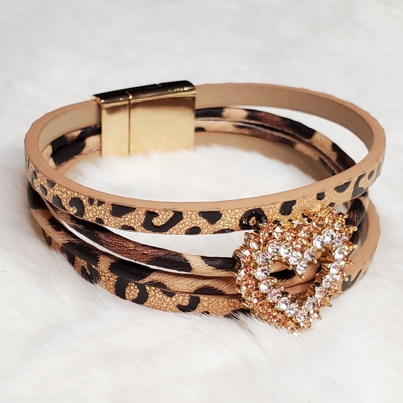 Leather Leopard Multi Strand Bracelet - Picture 7 of 8